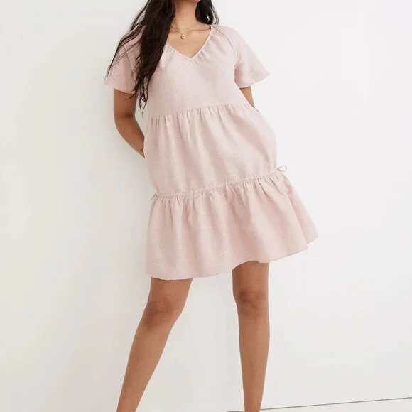 Madewell Lorelei linen blush pink boho tiered mini dress - Picture 1 of 11